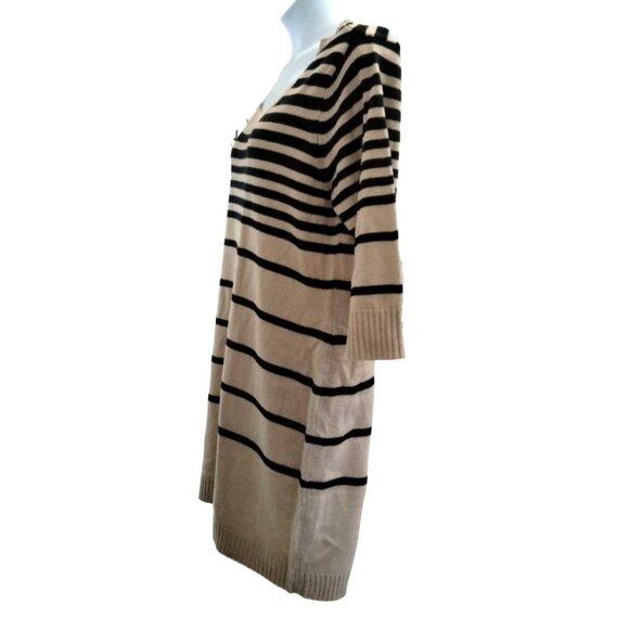 Derek Heart Black Beige Striped Round Neck 3/4 Sleeves Sweater Dress Plus Size 3 - Picture 4 of 7